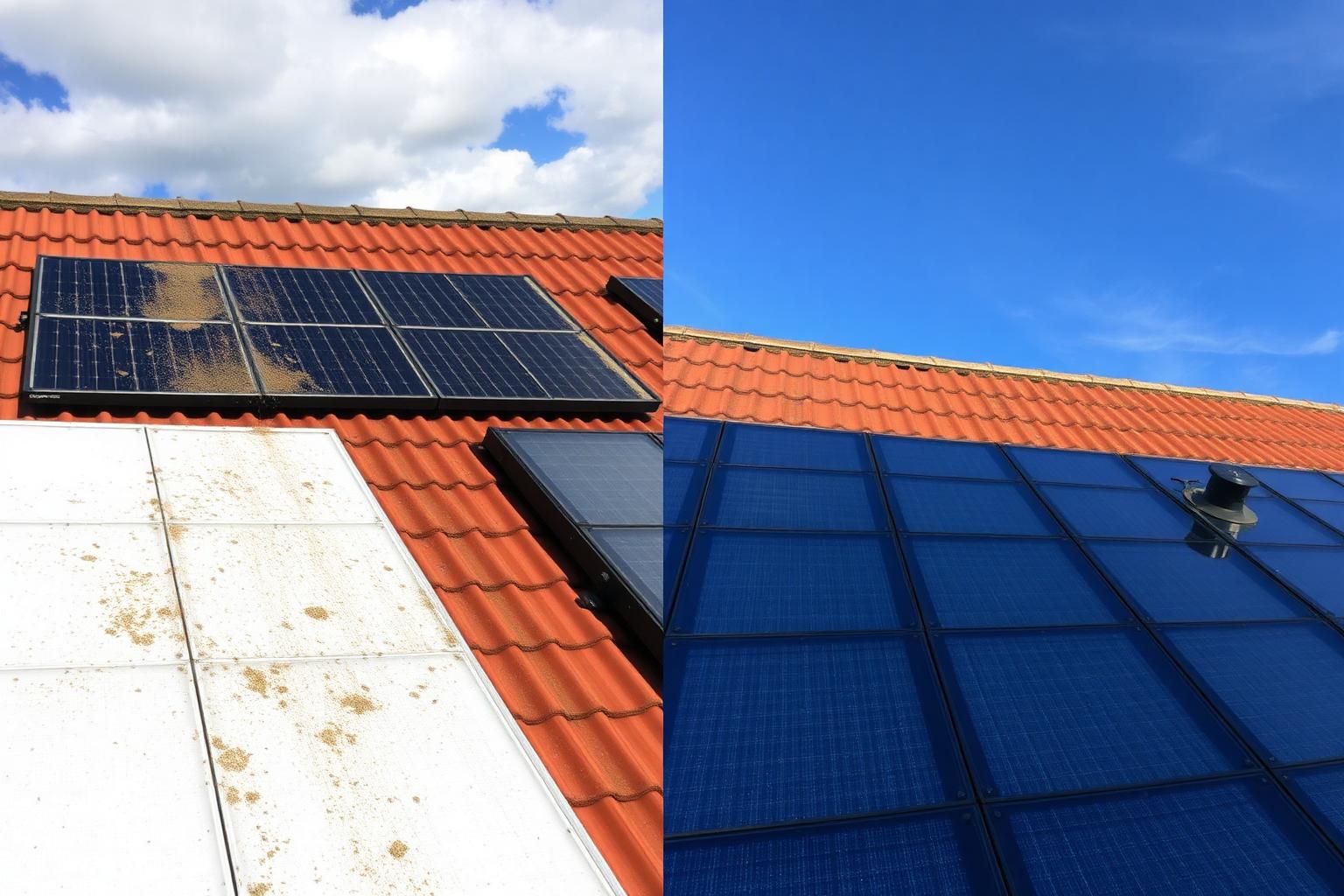Nettoyage de panneaux solaires dans l'arrondissement de La Louvière, comparaison avant après par Vitro Solar Clean