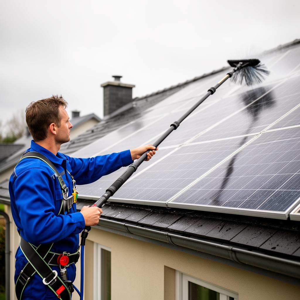 Matériel professionnel Unger et perche carbone pour le nettoyage de panneaux solaires dans l'arrondissement de La Louvière