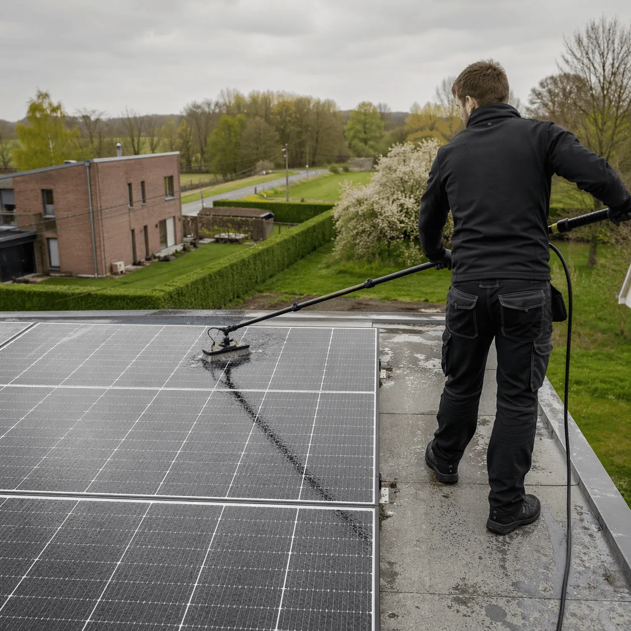 Nettoyage de panneaux solaires photovoltaïques à Brabant Wallon, méthode eau pure et perche carbone