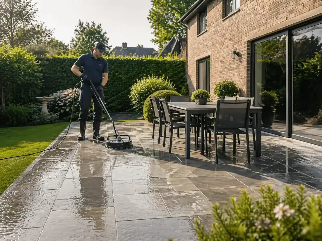 Terrasse nettoyée dans le Brabant Wallon après remise en état