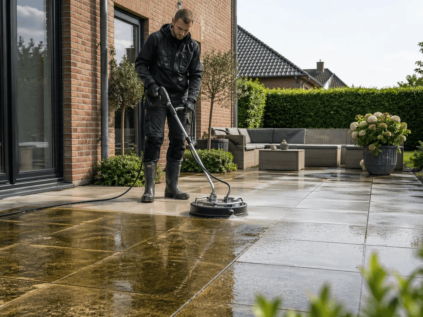 Nettoyage professionnel d'une terrasse extérieure en Hainaut par Vitro Solar Clean
